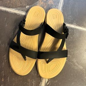 Black croc sandals